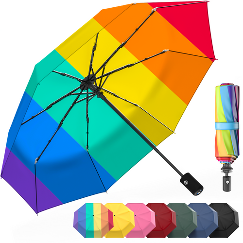 Rain-Mate Windproof Compact Umbrellas for Rain - Strong Reinforced Fiberglass Rib Design & Auto Open & Close - Portable Folding Travel Umbrella - Lightweight & Packable for Women & Men, Easy Collapse