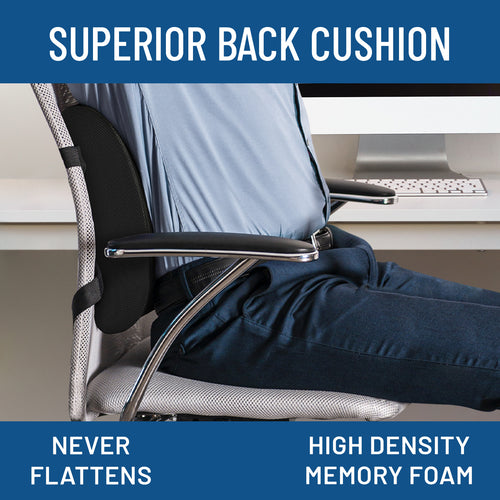 Everlasting Comfort Lumbar Support Pillow for Office Chair - Memory Foam Back Cushion for Car Seat - Promotes Better Posture, Back Pain Relief - Ideal Gaming and Desk Chairs Work and Home Essentials