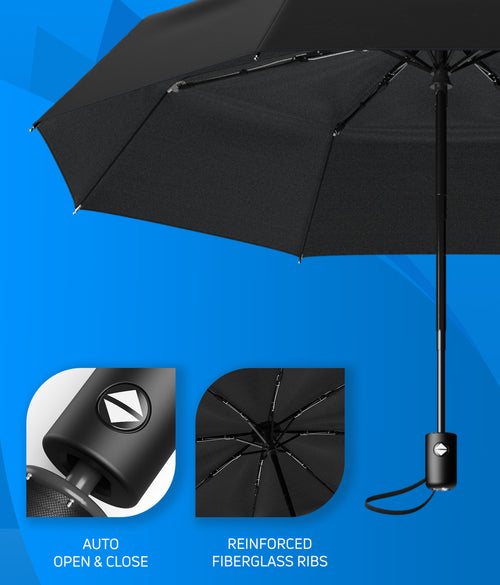 Rain-Mate Compact Travel Stick Umbrella - Portable Folding Windproof Umbrella - Auto Open & Close Button