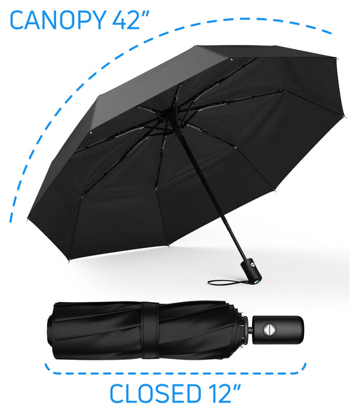 Rain-Mate Compact Travel Stick Umbrella - Portable Folding Windproof Umbrella - Auto Open & Close Button