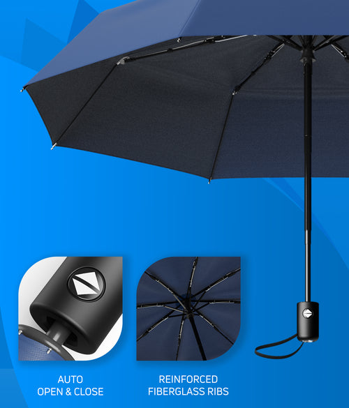 Rain-Mate Compact Travel Stick Umbrella - Portable Folding Windproof Umbrella - Auto Open & Close Button