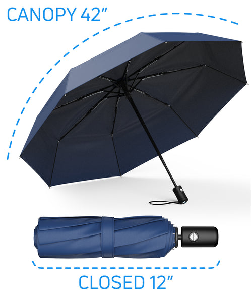 Rain-Mate Compact Travel Stick Umbrella - Portable Folding Windproof Umbrella - Auto Open & Close Button
