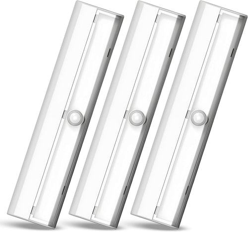 Wireless LED Stair Lights with Motion Sensor - 3-Pack Battery Operated Night Light for Indoor Stairs, Hallways, and Closets - Stick On Motion Lights - 3000K Warm White - 7x2-Inch