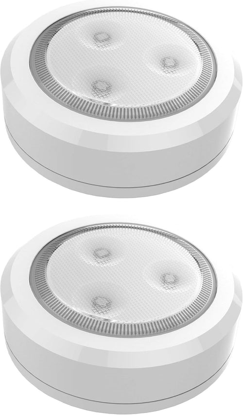 Ultra Thin Wireless LED Touch Lights - Battery Operated Under Cabinet Lighting - Round Puck Lights for Closet, Countertop - Stick On Push Light for Home Decor - Pack of 2