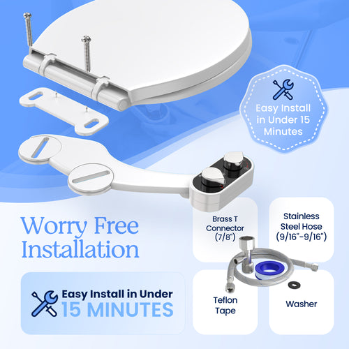CLEAR REAR Bidet Attachment for Toilet Seat - Non-Electric, Self-Cleaning Dual Nozzle, Adjustable Water Pressure, Rear & Feminine Wash, Toilet Bidet Hygienic Bathroom Upgrade (White)