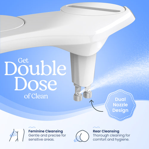 CLEAR REAR Bidet Attachment for Toilet Seat - Non-Electric, Self-Cleaning Dual Nozzle, Adjustable Water Pressure, Rear & Feminine Wash, Toilet Bidet Hygienic Bathroom Upgrade (White)