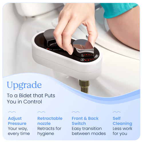 CLEAR REAR Bidet Attachment for Toilet Seat - Non-Electric, Self-Cleaning Dual Nozzle, Adjustable Water Pressure, Rear & Feminine Wash, Toilet Bidet Hygienic Bathroom Upgrade (White)