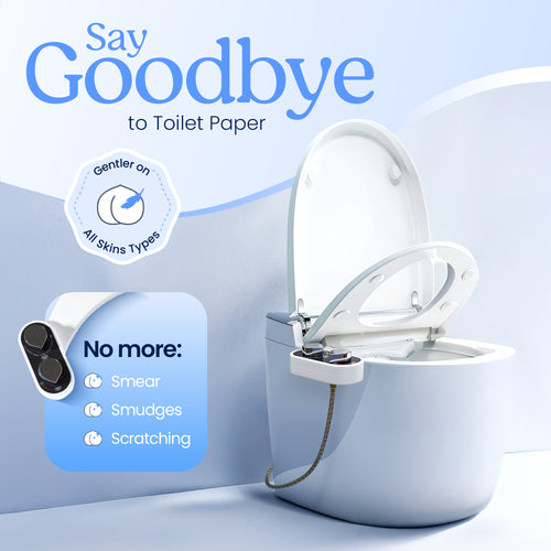 CLEAR REAR Bidet Attachment for Toilet Seat - Non-Electric, Self-Cleaning Dual Nozzle, Adjustable Water Pressure, Rear & Feminine Wash, Toilet Bidet Hygienic Bathroom Upgrade (White)