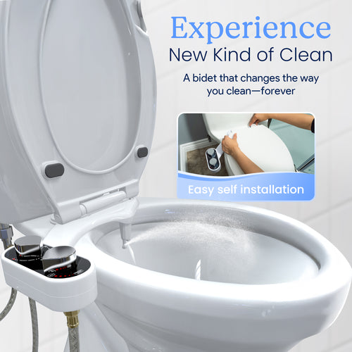 CLEAR REAR Bidet Attachment for Toilet Seat - Non-Electric, Self-Cleaning Dual Nozzle, Adjustable Water Pressure, Rear & Feminine Wash, Toilet Bidet Hygienic Bathroom Upgrade (White)