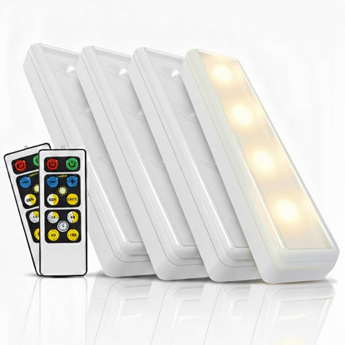 0.6" Ultra-Thin Wireless Under Cabinet Lights - 4 Pack, 8.5"L Battery-Operated LED Fixtures with 2 Remotes 3000K Warm White Stick-On Lighting, Timer Included for Kitchen & Counter