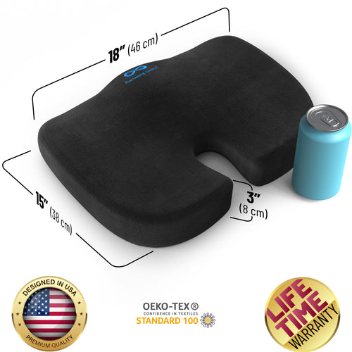 Everlasting Comfort Doctor Recommended Memory Foam Seat Cushion for Office Chairs & Car - Ergonomic Office Desk Accessories - Cushions for Tailbone Pain Relief, Sciatica & Back Support Pillow
