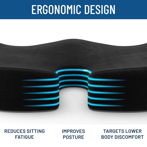 Everlasting Comfort Doctor Recommended Memory Foam Seat Cushion for Office Chairs & Car - Ergonomic Office Desk Accessories - Cushions for Tailbone Pain Relief, Sciatica & Back Support Pillow
