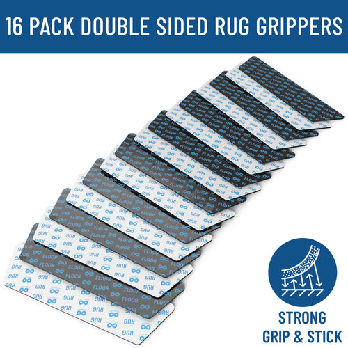 16 Pack Non-Slip Rug Grippers for Hardwood and Tile Floors, Double Sided, Reusable to Prevent Corner Curling - Easy Install