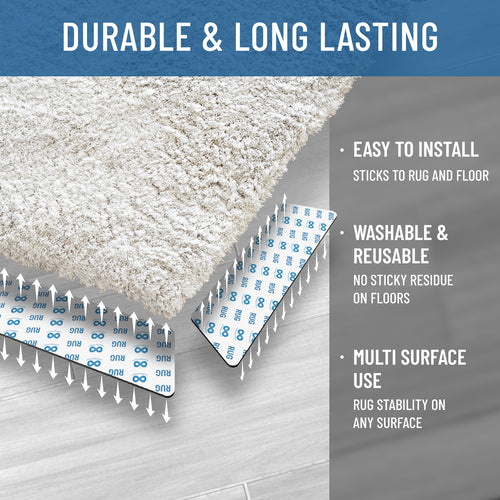 12 Pack Non-Slip Rug Grippers for Hardwood and Tile Floors, Double Sided, Reusable to Prevent Corner Curling - Easy Install
