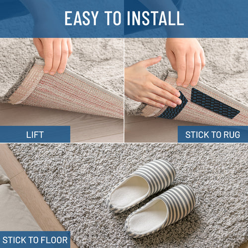 12 Pack Non-Slip Rug Grippers for Hardwood and Tile Floors, Double Sided, Reusable to Prevent Corner Curling - Easy Install