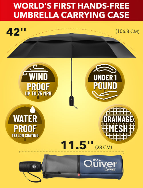 Repel Umbrella and Travel Case - Windproof Travel Umbrella and Portable Case