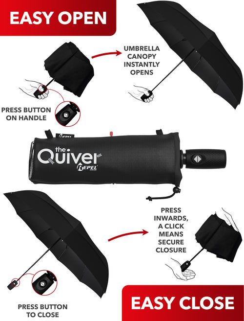 The Quiver - waterproof umbrella carrying case (Black Repel travel umbrella included)