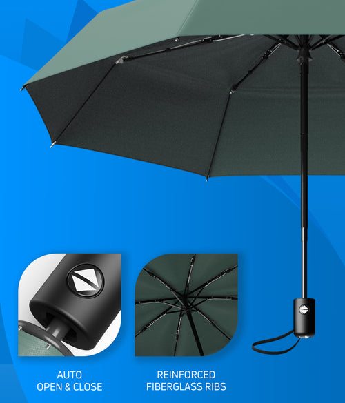 Rain-Mate Compact Travel Stick Umbrella - Portable Folding Windproof Umbrella - Auto Open & Close Button