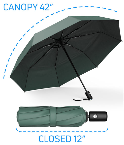 Rain-Mate Compact Travel Stick Umbrella - Portable Folding Windproof Umbrella - Auto Open & Close Button