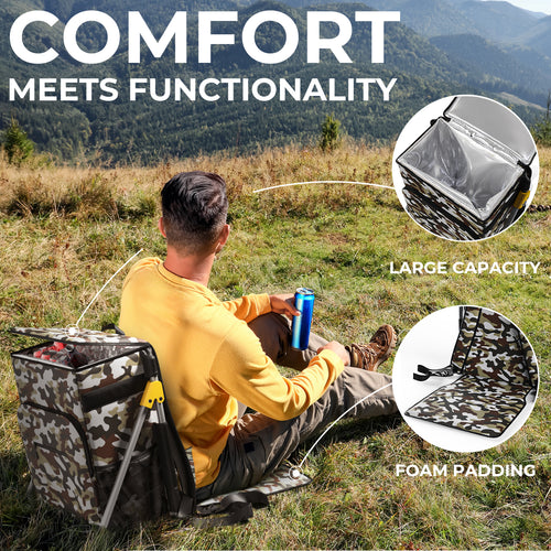 Insulated Cooler Backpack Chair, Built-in Folding Chair