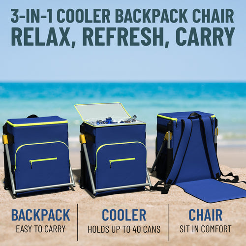 3-in-1 Cooler Backpack with Built-in Folding Chair - Insulated, Leakproof & Spacious