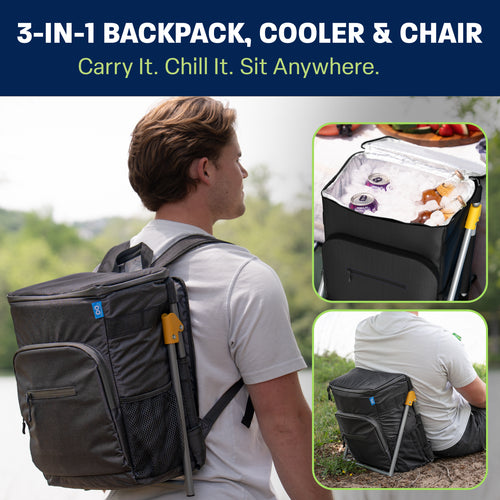 Insulated Backpack Cooler with Foldable Seat - 40 Cans, 24 Hour Cooling, Breathable Straps, Lightweight Leak Proof Liner, Portable Cooler Backpack Bag for Men Women Beach Travel Camping Picnic Hiking