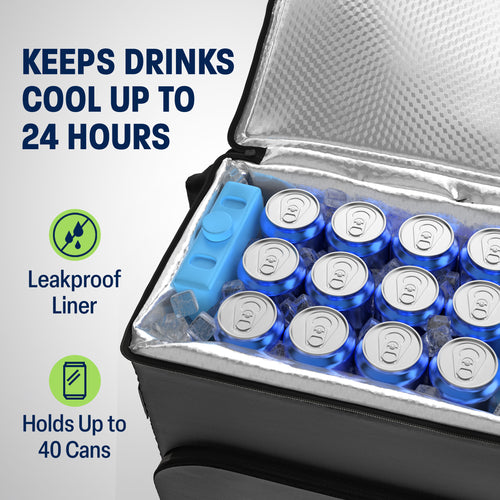 Insulated Backpack Cooler with Foldable Seat - 40 Cans, 24 Hour Cooling, Breathable Straps, Lightweight Leak Proof Liner, Portable Cooler Backpack Bag for Men Women Beach Travel Camping Picnic Hiking