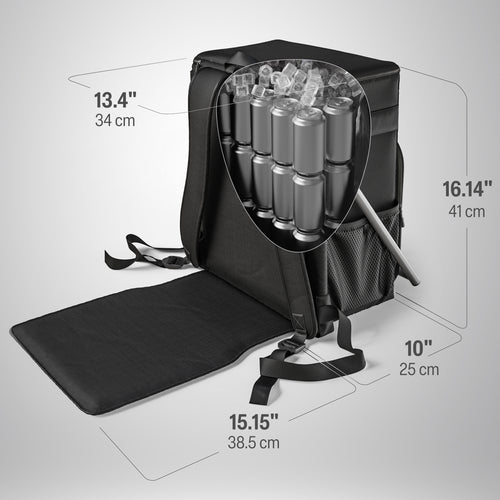 Insulated Backpack Cooler with Foldable Seat - 40 Cans, 24 Hour Cooling, Breathable Straps, Lightweight Leak Proof Liner, Portable Cooler Backpack Bag for Men Women Beach Travel Camping Picnic Hiking