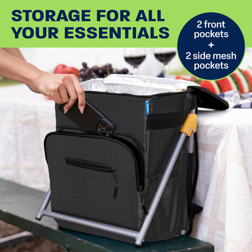 Insulated Backpack Cooler with Foldable Seat - 40 Cans, 24 Hour Cooling, Breathable Straps, Lightweight Leak Proof Liner, Portable Cooler Backpack Bag for Men Women Beach Travel Camping Picnic Hiking