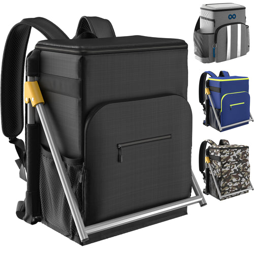 Insulated Backpack Cooler with Foldable Seat - 40 Cans, 24 Hour Cooling, Breathable Straps, Lightweight Leak Proof Liner, Portable Cooler Backpack Bag for Men Women Beach Travel Camping Picnic Hiking