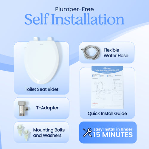 CLEAR REAR Bidet Attachment for Toilet Seat - Non-Electric, Self-Cleaning Dual Nozzle, Adjustable Water Pressure, Rear & Feminine Wash, Toilet Bidet Hygienic Bathroom Upgrade (White)