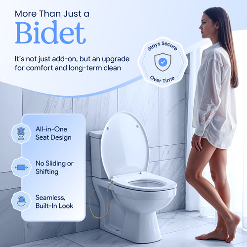 CLEAR REAR Bidet Attachment for Toilet Seat - Non-Electric, Self-Cleaning Dual Nozzle, Adjustable Water Pressure, Rear & Feminine Wash, Toilet Bidet Hygienic Bathroom Upgrade (White)