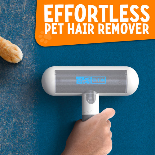 Triton Travel Pet Hair Removal Tool w/Fur Trapping Compartment and Detachable Handle, 60% Smaller Storage Size, Reusable Shedding Roller, Cat and Dog Hair Remover for Furniture, Couch (Gray/White)