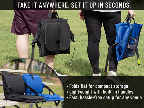 Everlasting Comfort Stadium Seats with Back Support - Adjustable Memory Foam Bleacher Chairs with Back and Cushion, Portable, Easy Folding Stadium Seat Cushion with Storage Pocket