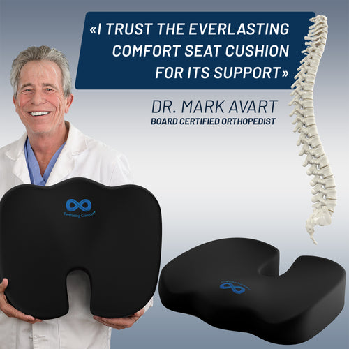 Everlasting Comfort Doctor Recommended Memory Foam Seat Cushion for Office Chairs & Car - Ergonomic Office Desk Accessories - Cushions for Tailbone Pain Relief, Sciatica & Back Support Pillow