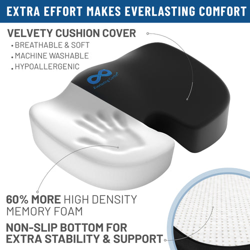Everlasting Comfort Doctor Recommended Memory Foam Seat Cushion for Office Chairs & Car - Ergonomic Office Desk Accessories - Cushions for Tailbone Pain Relief, Sciatica & Back Support Pillow
