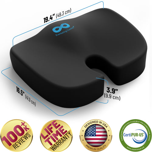 Everlasting Comfort Doctor Recommended Memory Foam Seat Cushion for Office Chairs & Car - Ergonomic Office Desk Accessories - Cushions for Tailbone Pain Relief, Sciatica & Back Support Pillow