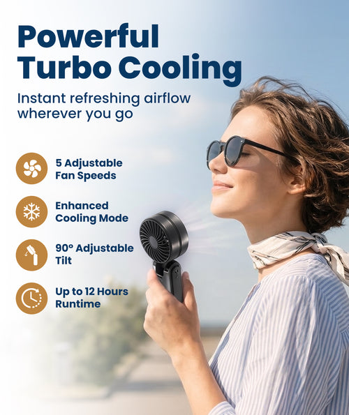 Everlasting Comfort Portable Handheld Fan, Rechargeable with LED Display & Cooling Mode, Small Personal Mini Portable Fan, 5 Speeds for Outdoor Travel, Hiking, Makeup, Camping, Office, Gifts for Women