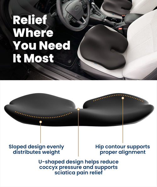 Everlasting Comfort Car Seat Cushion for Driving - Orthopedic Car Cushion for Office, Travel, Gaming Chair Memory Foam Driver Booster for Short People, Non-Slip, Washable Cover, Back & Sciatica Relief