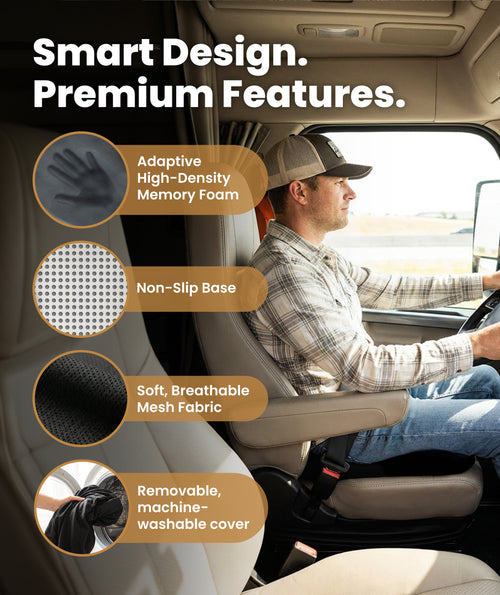 Everlasting Comfort Car Seat Cushion for Driving - Orthopedic Car Cushion for Office, Travel, Gaming Chair Memory Foam Driver Booster for Short People, Non-Slip, Washable Cover, Back & Sciatica Relief