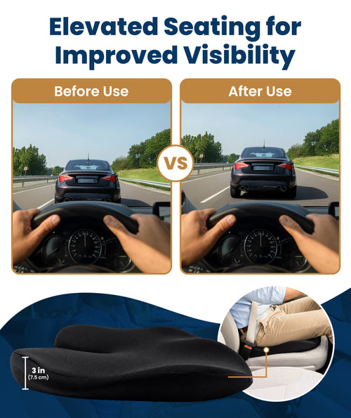 Everlasting Comfort Car Seat Cushion for Driving - Orthopedic Car Cushion for Office, Travel, Gaming Chair Memory Foam Driver Booster for Short People, Non-Slip, Washable Cover, Back & Sciatica Relief
