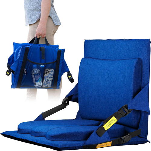 Everlasting Comfort Stadium Seats with Back Support - Adjustable Memory Foam Bleacher Chairs with Back and Cushion, Portable, Easy Folding Stadium Seat Cushion with Storage Pocket (Reinforced)