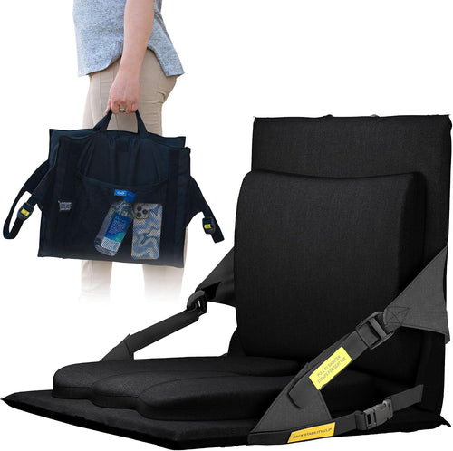 Everlasting Comfort Stadium Seats with Back Support - Adjustable Memory Foam Bleacher Chairs with Back and Cushion, Portable, Easy Folding Stadium Seat Cushion with Storage Pocket (Reinforced)