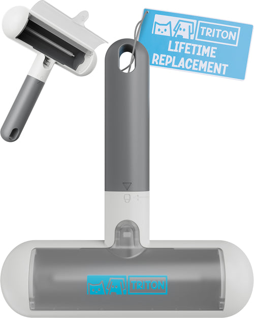 Triton Travel Pet Hair Removal Tool w/Fur Trapping Compartment and Detachable Handle, 60% Smaller Storage Size, Reusable Shedding Roller, Cat and Dog Hair Remover for Furniture, Couch (Gray/White)