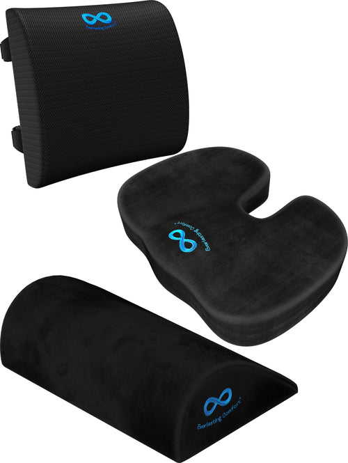 Seat Cushion, Back Cushion and Foot Rest Bundle - Memory Foam Support for All-Day Comfort