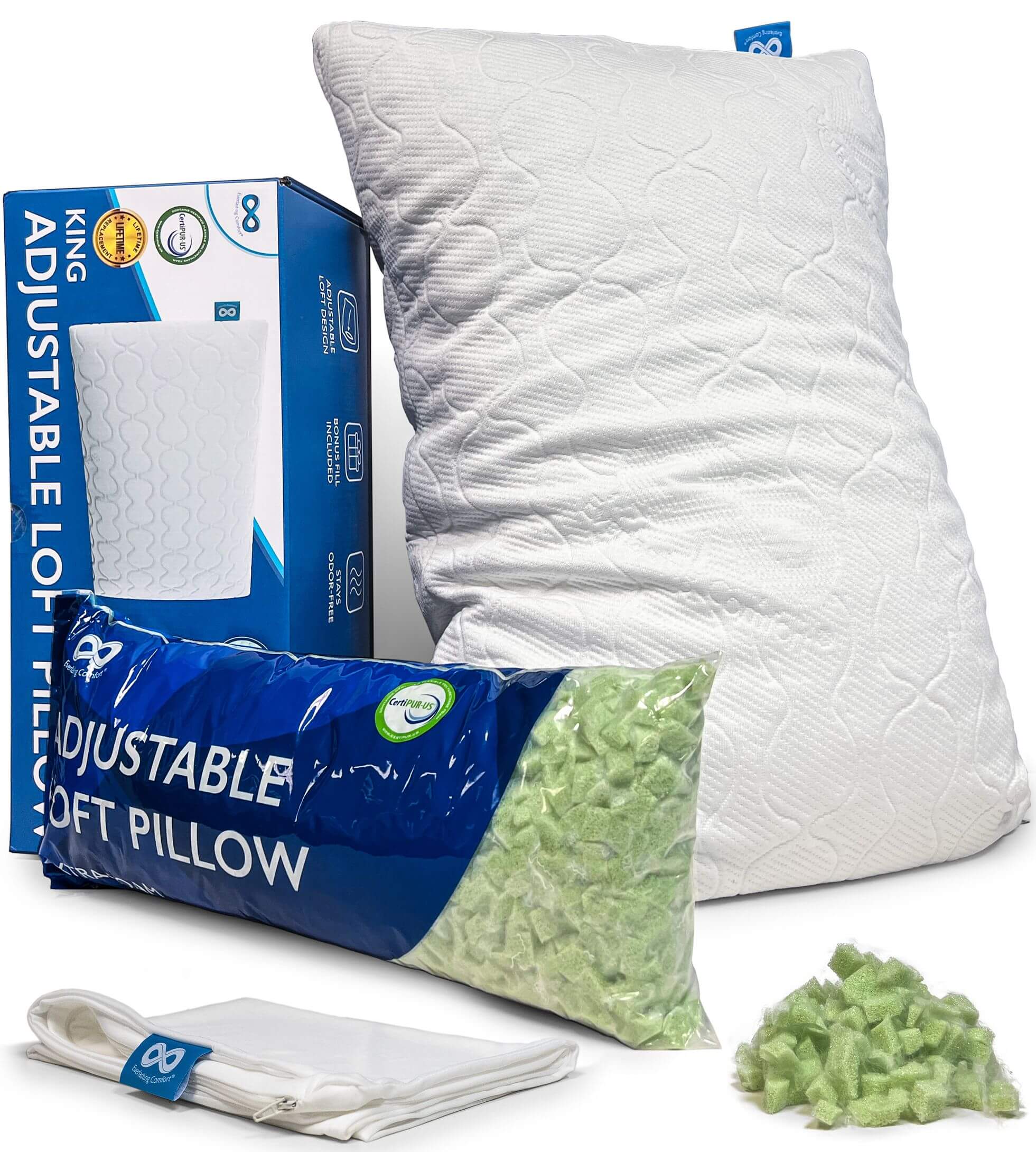 Adjustable Loft Queen Pillows - 20”x30” Gel- Fiber Hypoallergenic  Overstuffed Set– Soft Cotton Blend Cover by Lavish Home (2 Pack) 