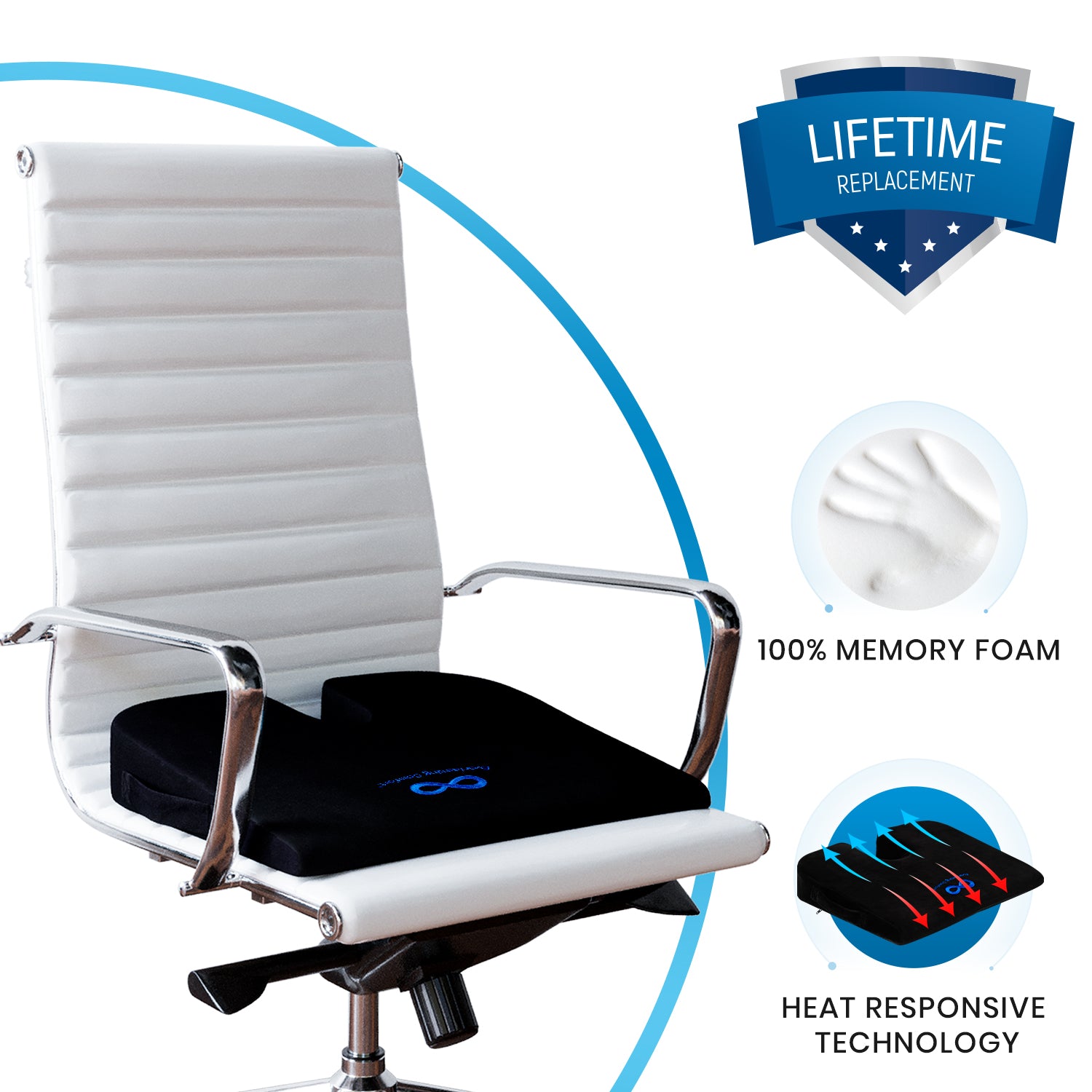 Car Seat Cushion with Comfort Memory Foam & Non-Slip Rubber Bottom